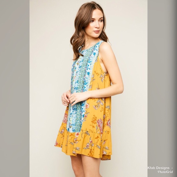 🥰Beautiful Mustard Multi Print Back Detail Dress! - Picture 7 of 8